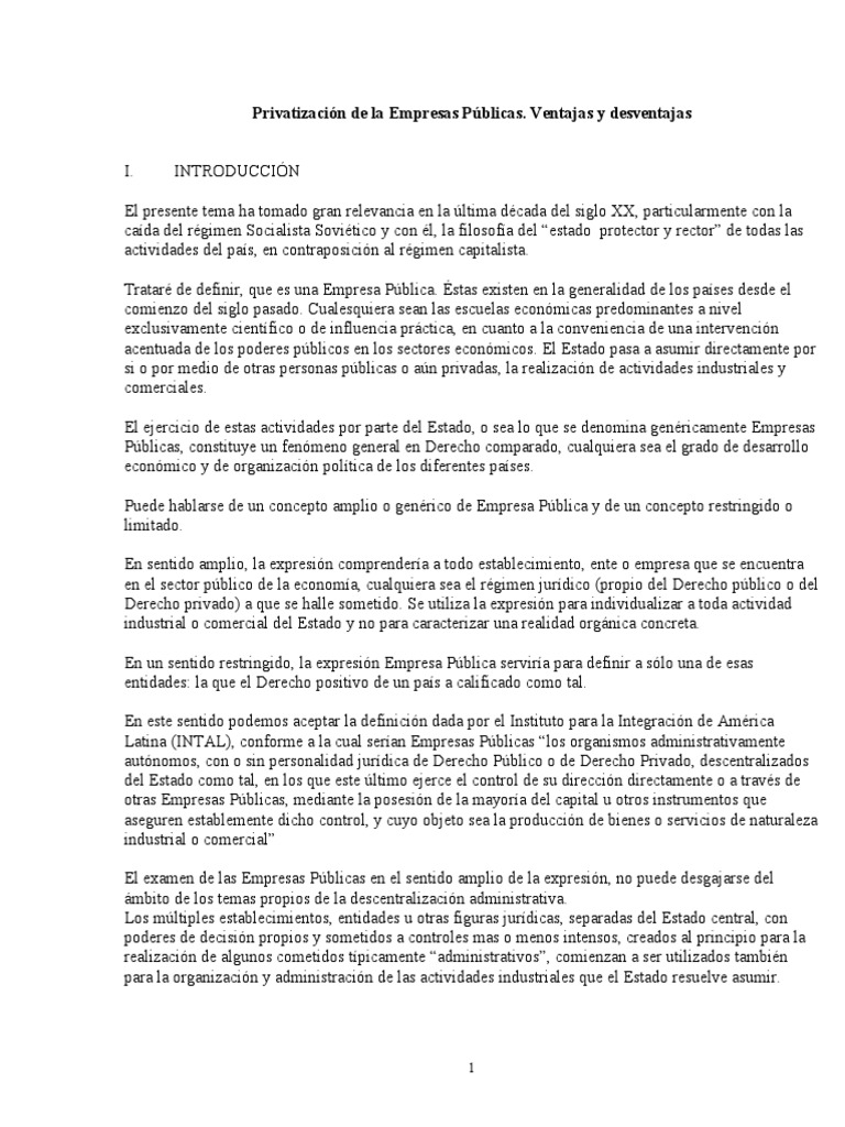 Privatizacion de Las Empresas Publicas, Ventajas y Desventajas | PDF ...