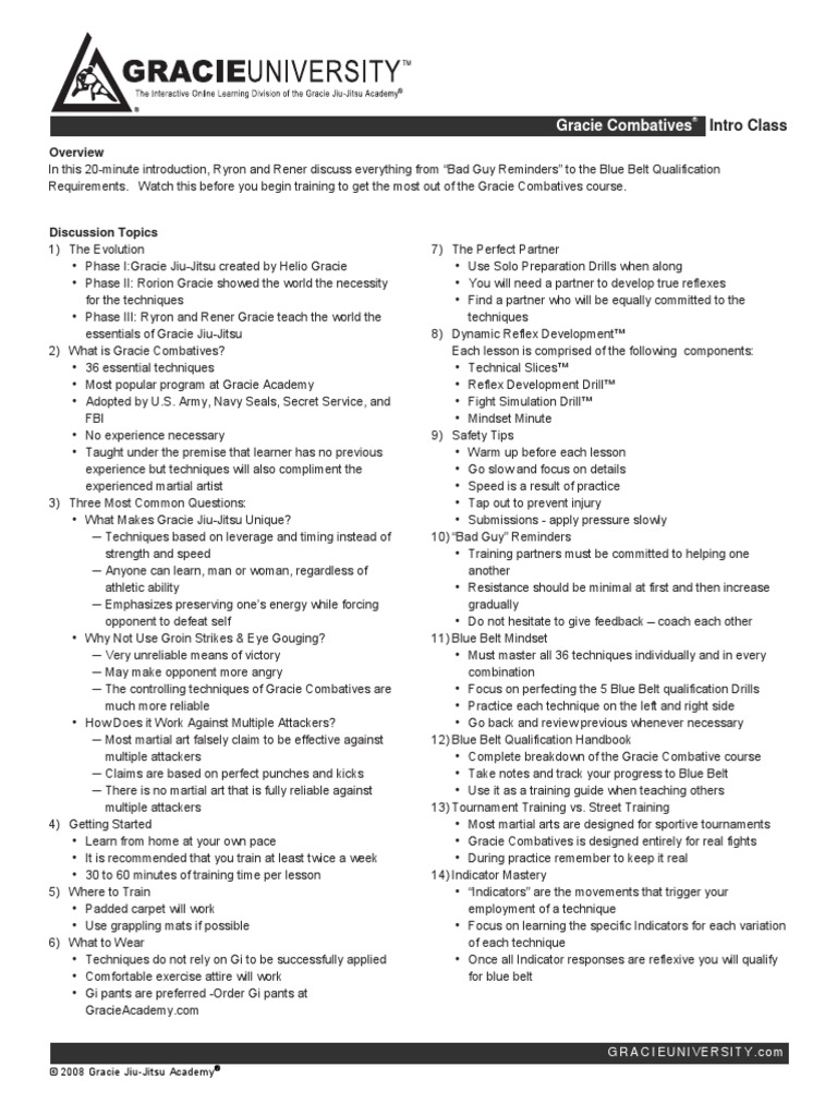 Gracie Combatives Printout Brazilian Jiu Jitsu