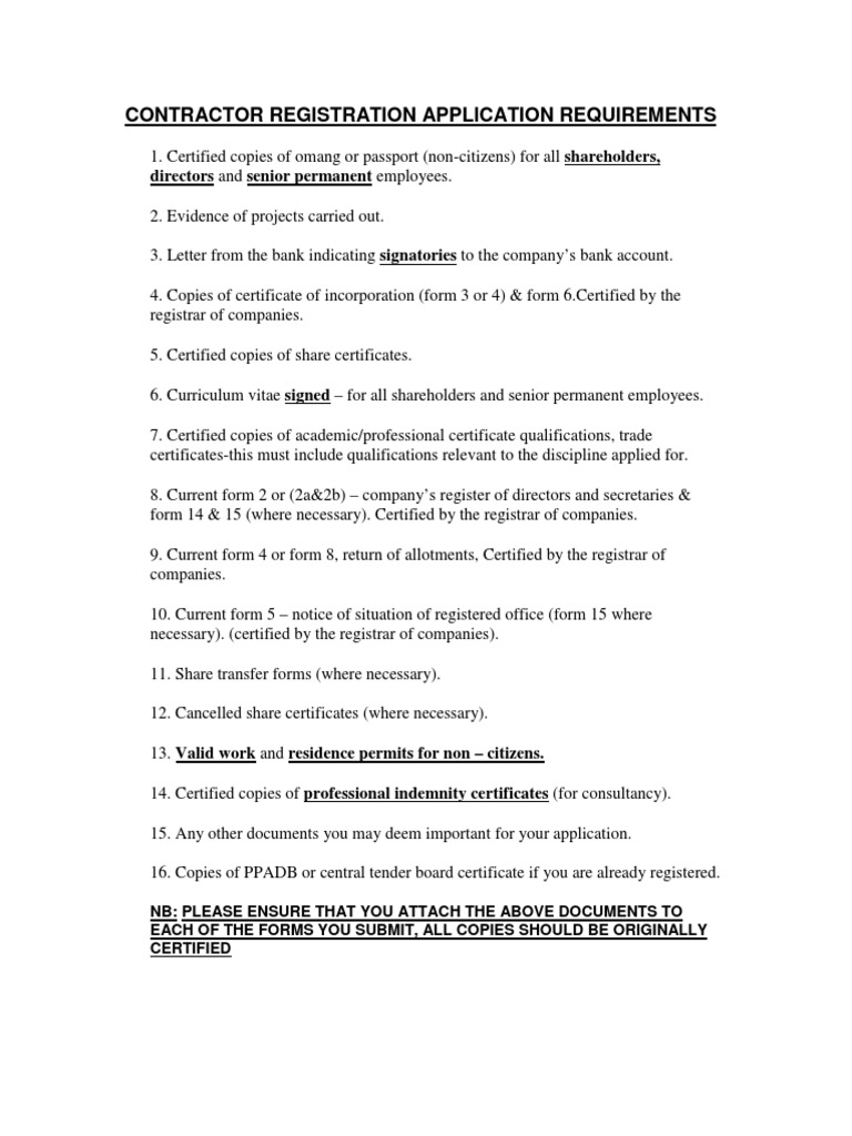 PPADB Contractor Registration Requirements | PDF