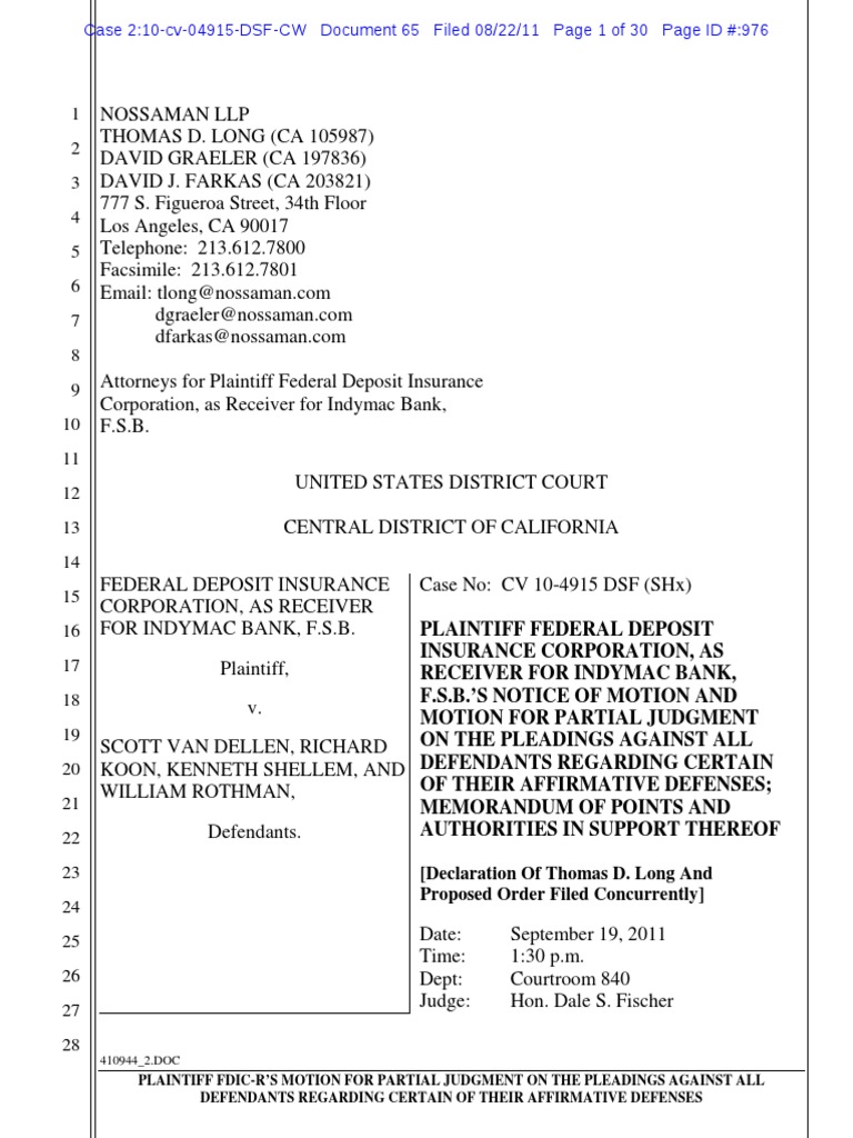 VanDellen Motion For Judgment On The Pleadings PDF Federal Rules Of