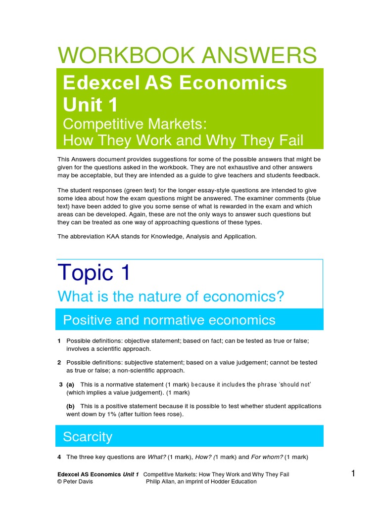 Economics Edexcel As Unit 1 Workbook Answers | PDF | Supply And Demand ...