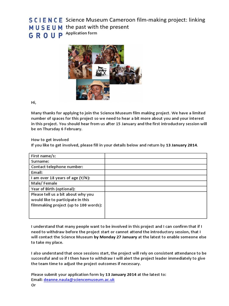 Science Museum Cameroon Filmmaking Application | PDF | Career & Growth ...