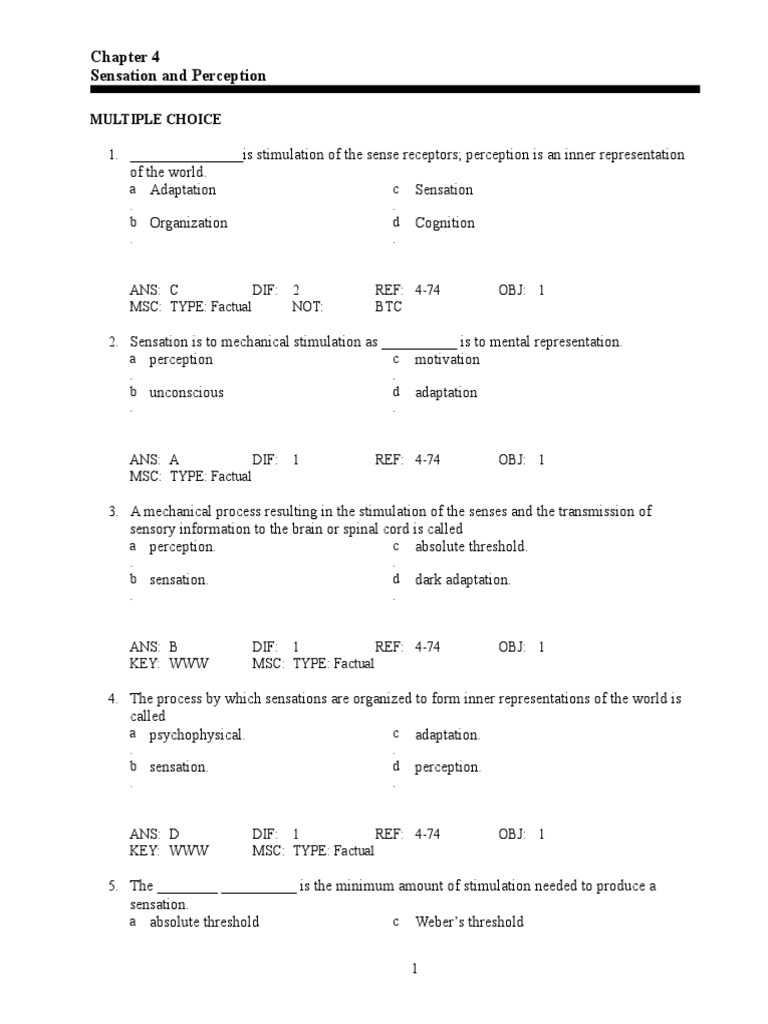 Sensation and Perception Quiz Questions | PDF | Color | Visual Perception
