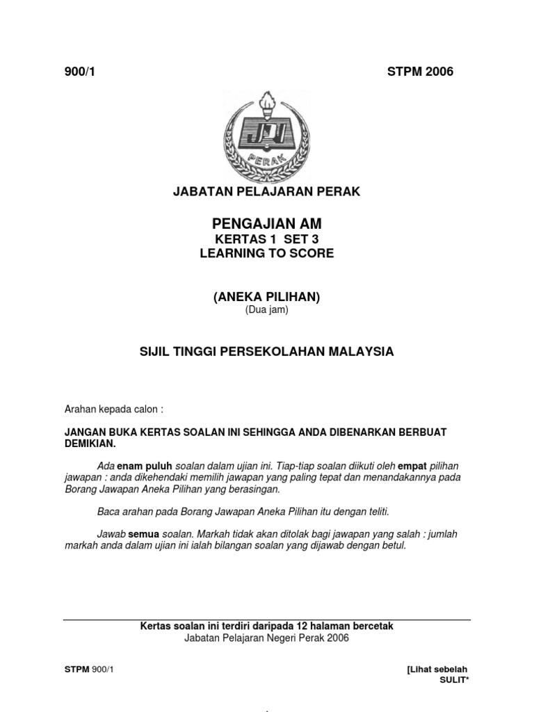 Stpm Pengajian Am Soalan Kertas 1 Set 3