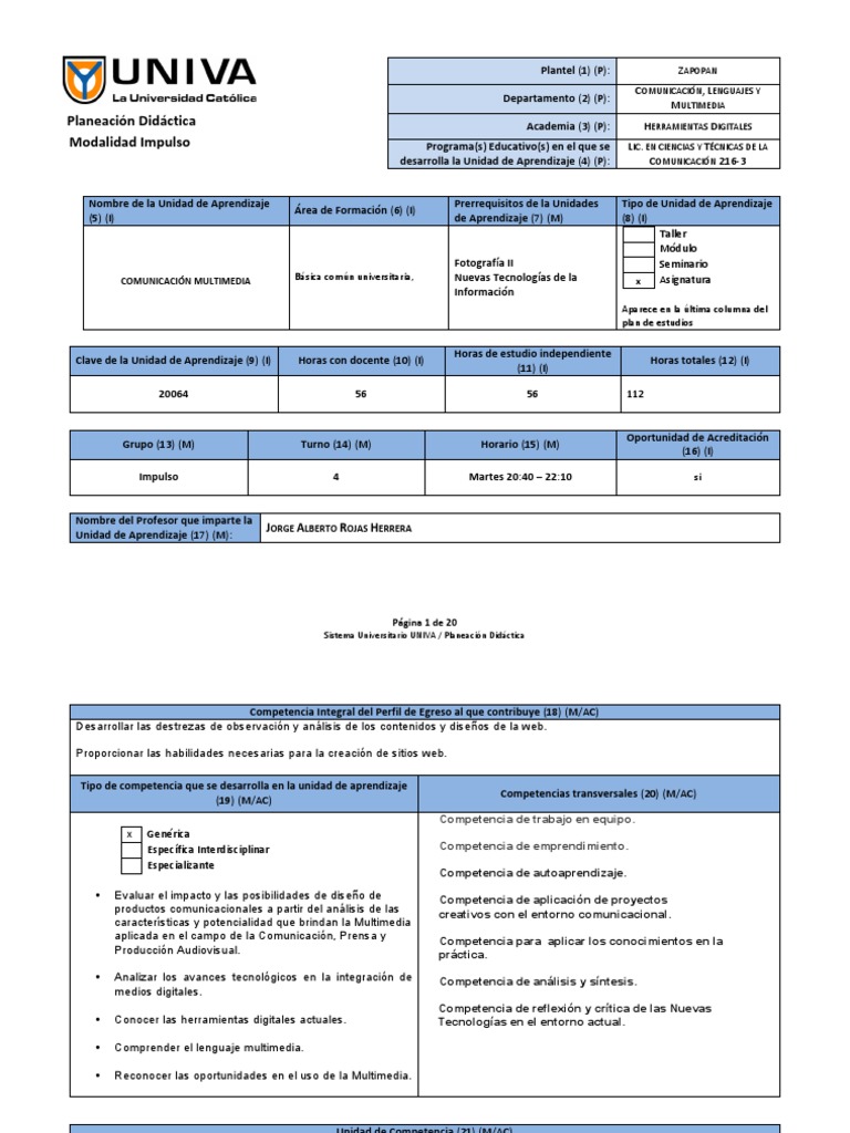 Carta Descriptiva Curso Comunicación Multimedia