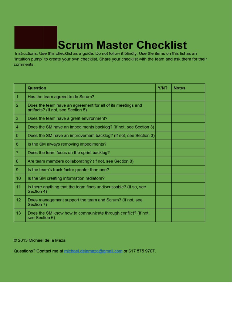 11Scrum Master Checklist PDF PDF