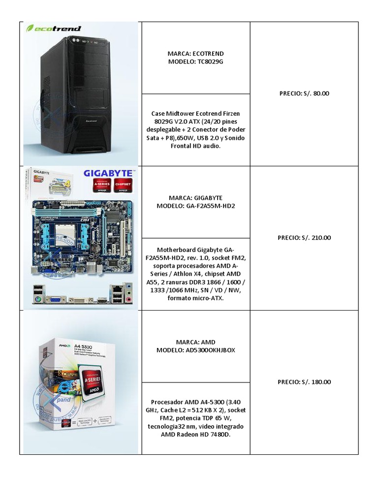 Componentes de PC: Precios y Modelos | PDF | Micro dispositivos ...