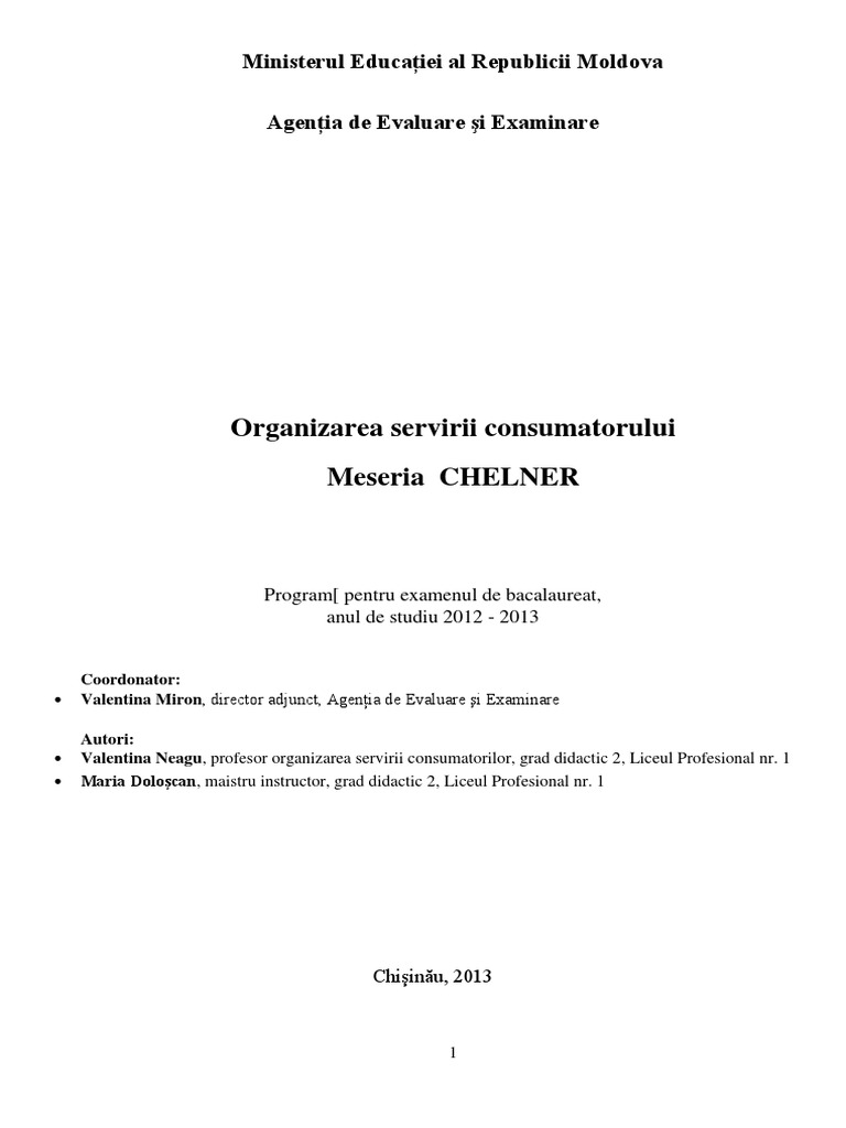 Tehnologic Chelner | PDF