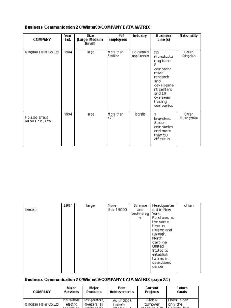 Company Data Matrix | PDF | Lenovo | Home Appliance