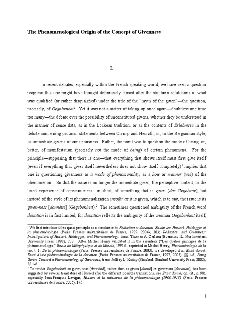 Understanding Givenness in Phenomenology | PDF | Phenomenology ...