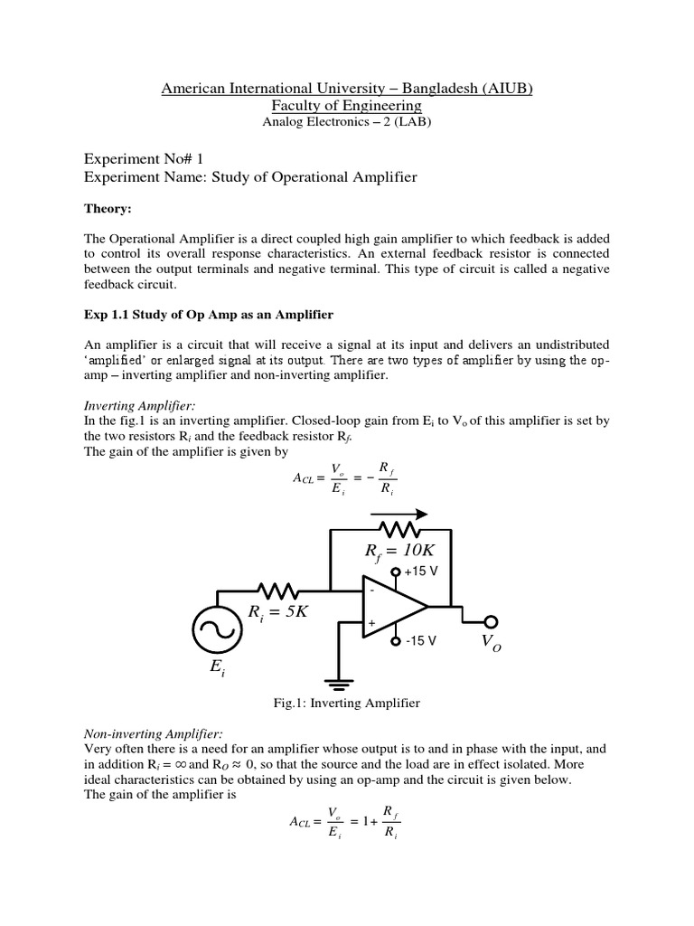 Study of the Operational Amplifier Experiments on Basic OpAmp