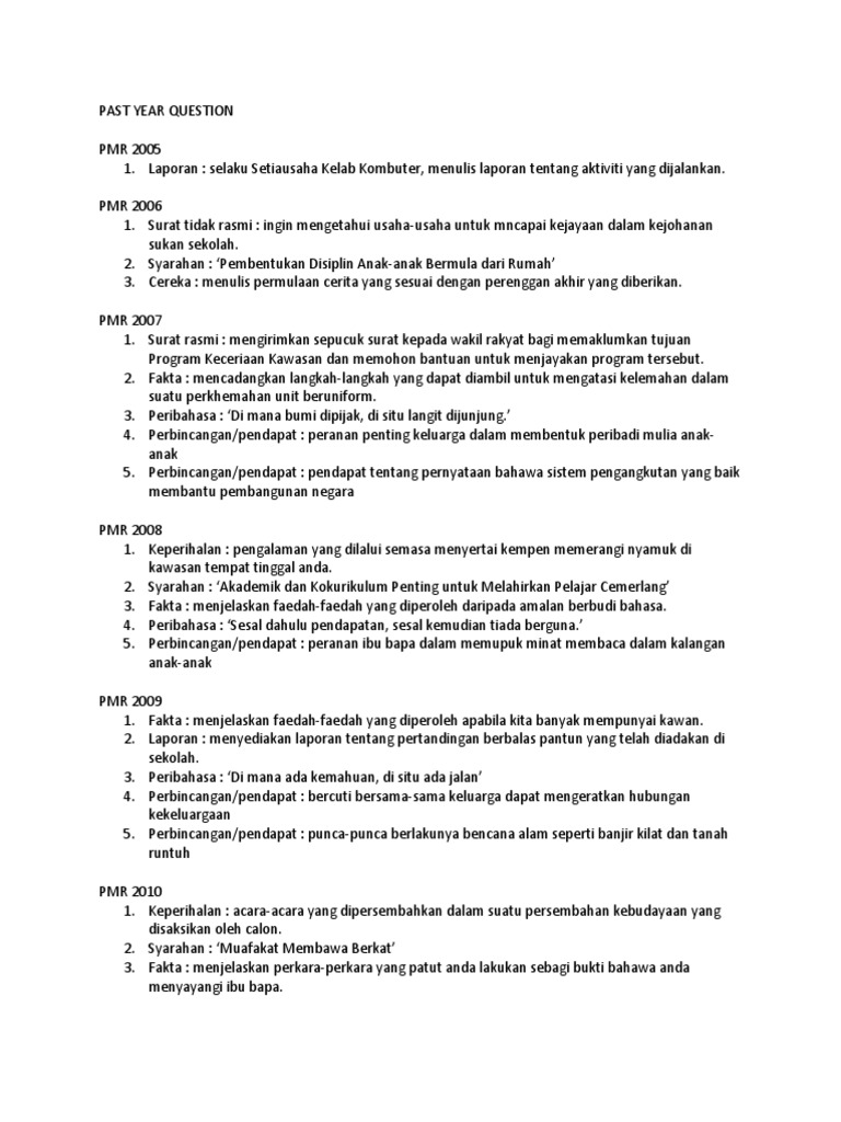 Senarai Soalan Karangan Pmr Tahun Lepas Pdf