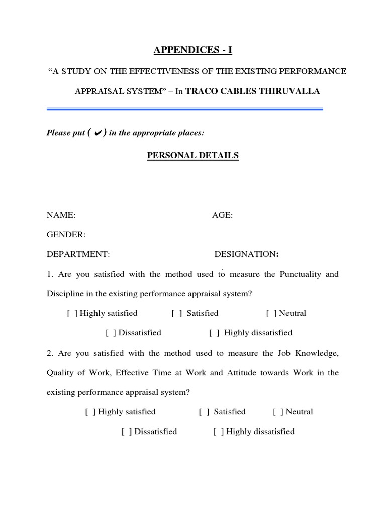 Performance Appraisal System Survey | PDF | Performance Appraisal ...