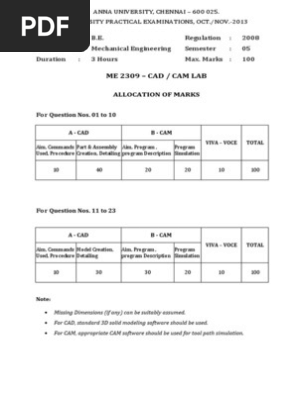 Me2309 Set1 Puter Aided Design Mechanical Engineering
