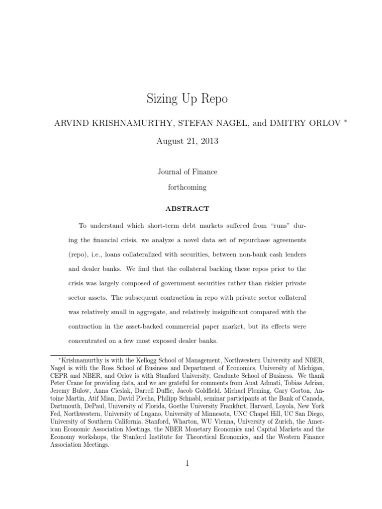 Repo Market Dynamics in Financial Crises | PDF | Repurchase Agreement ...