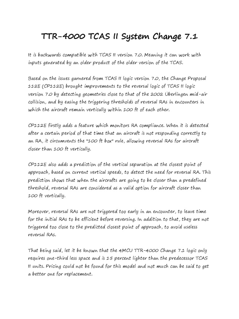 Ttr-4000 Tcas II Change 7.1 | PDF