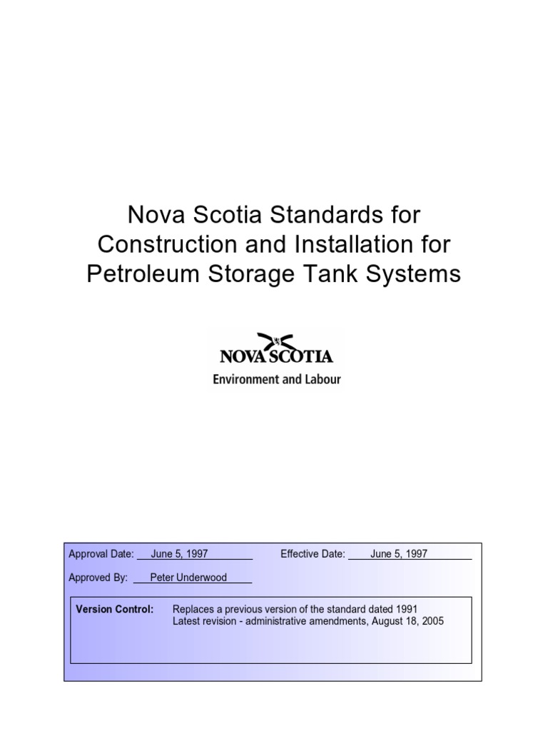Nova Scotia Petroleum Tank Standards | PDF | Pipe (Fluid Conveyance) | Leak