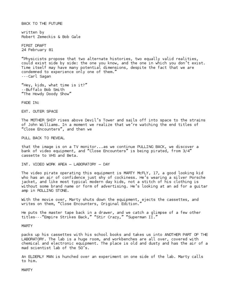 Back To The Future Original Movie Script PDF Nature