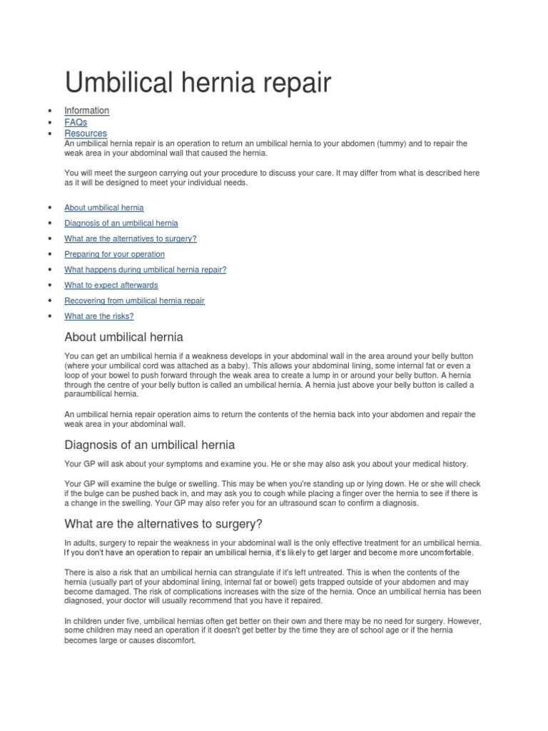 Umbilical Hernia Repair Dieting Surgery