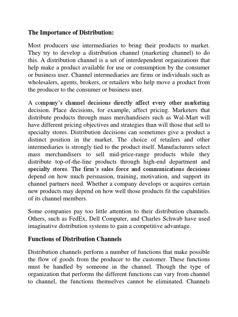 Importance of Distribution Channels | PDF | Distribution (Business ...