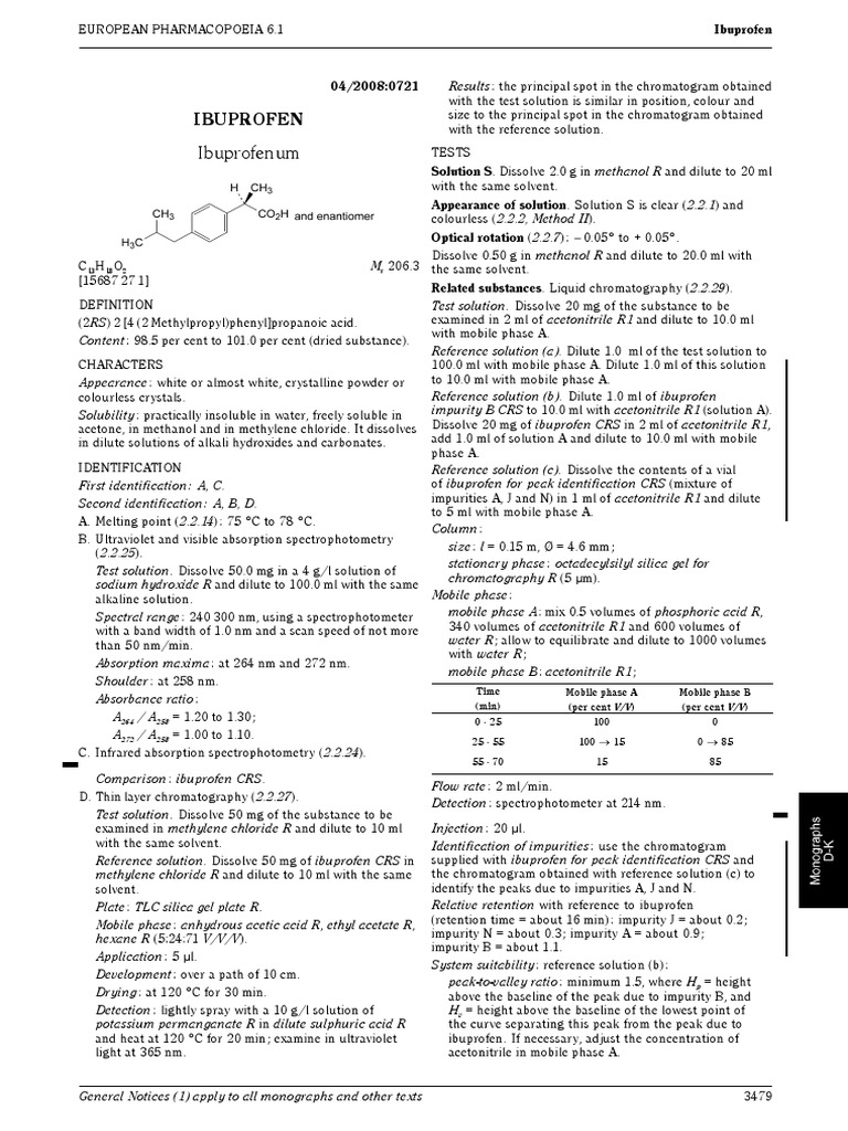 Ibuprofen (Pharmacopoea) PDF Thin Layer Chromatography Chemical