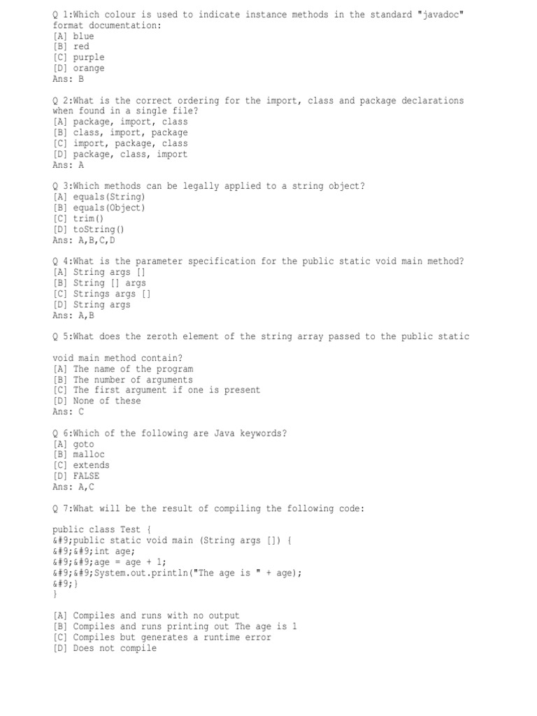 Java Multiple Choice Questions | PDF | C (Programming Language ...
