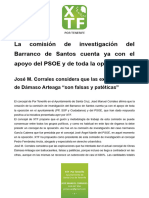 La comisión de investigación del Barranco de Santos cuenta ya con el apoyo del PSOE y toda la oposición