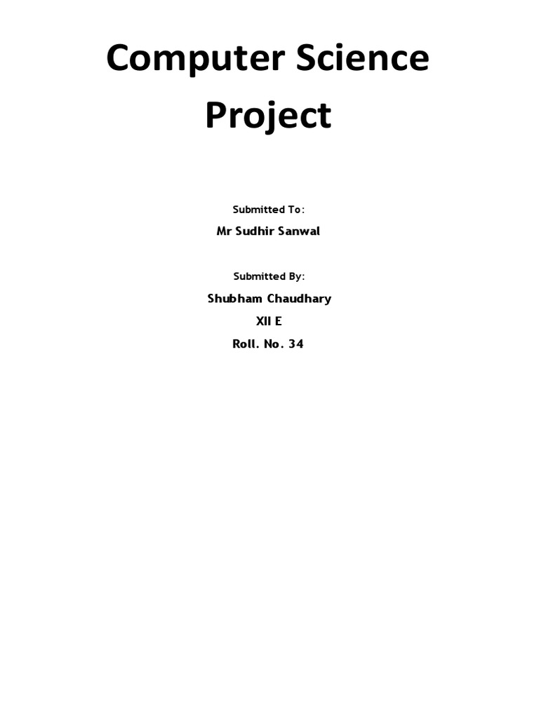 Computer Science Project Class 12 CBSE | PDF