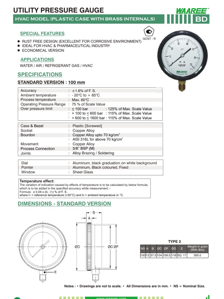 BD Utility Pressure Gauge Specifications | PDF | Pounds Per Square Inch ...