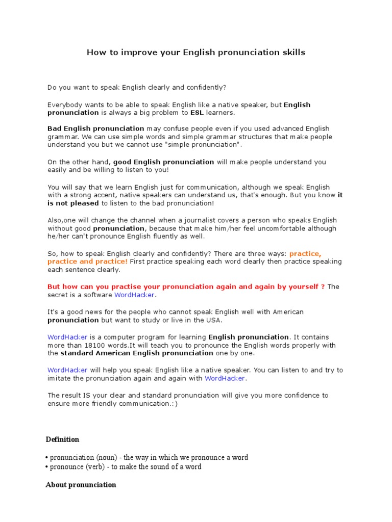 How To Improve Your English Pronunciation Skills Pdf English