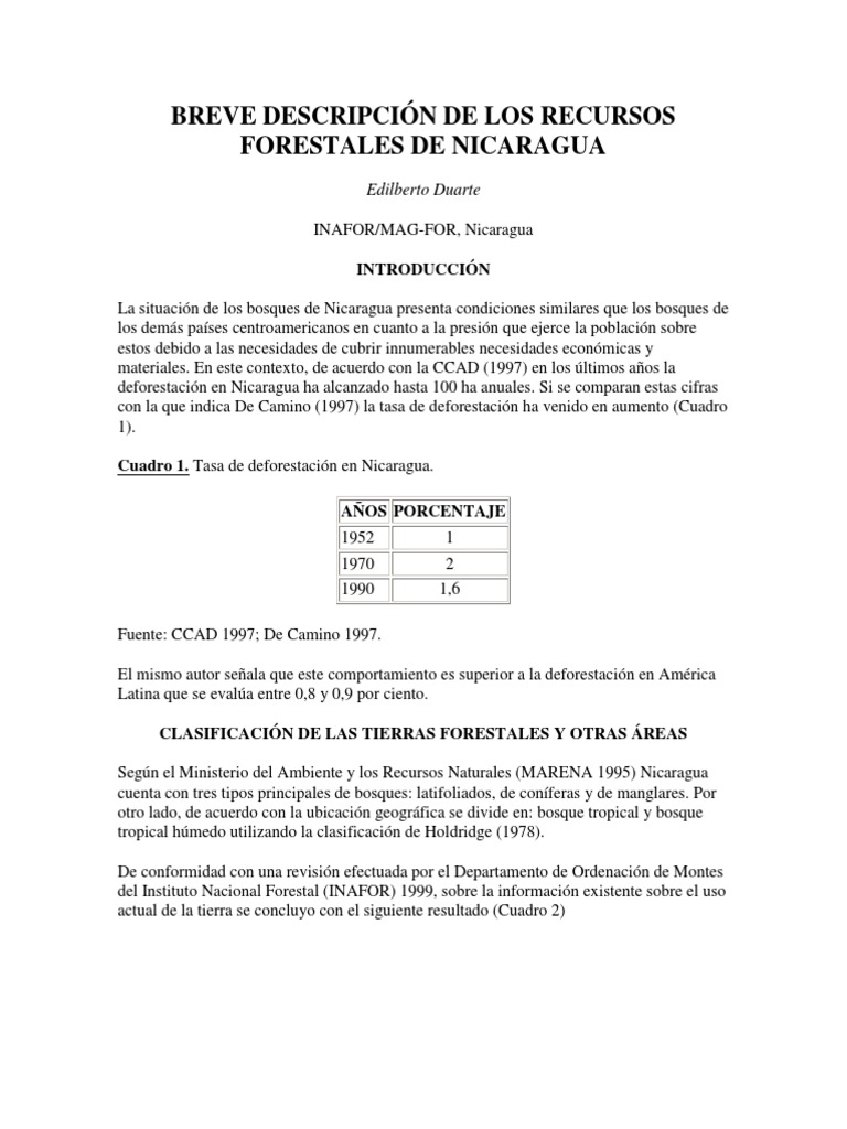 Recursos Forestales de Nicaragua | PDF | Ecología de sistemas | Entorno ...