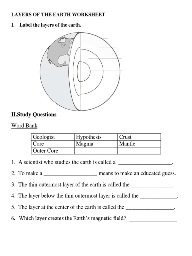 Demo Layers of The Earth Worksheet  PDF Regarding Earth Layers Worksheet Pdf