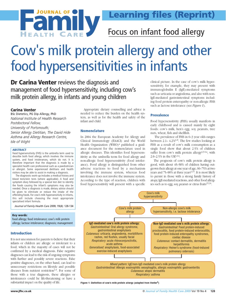 Cows Milk Protein Allergy and Other Food Hypersensitivities in Infants