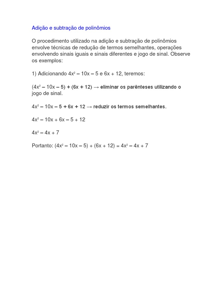 Adição e Subtração de Polinômios | PDF | Computadores