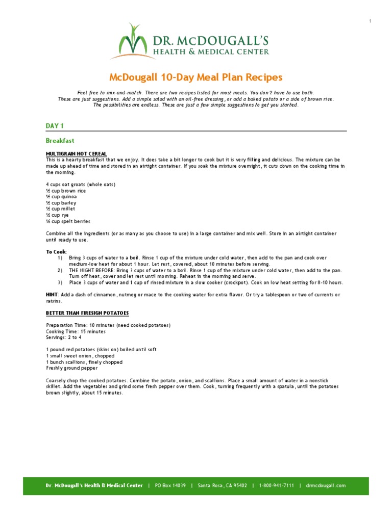 McDougall Mealplan Recipes Mustard (Condiment) Salad