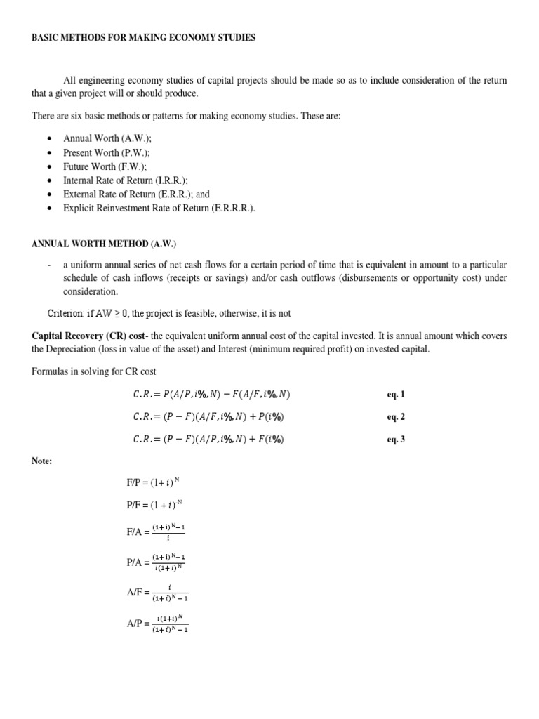 Basic Methods for Economic Studies | PDF | Internal Rate Of Return ...