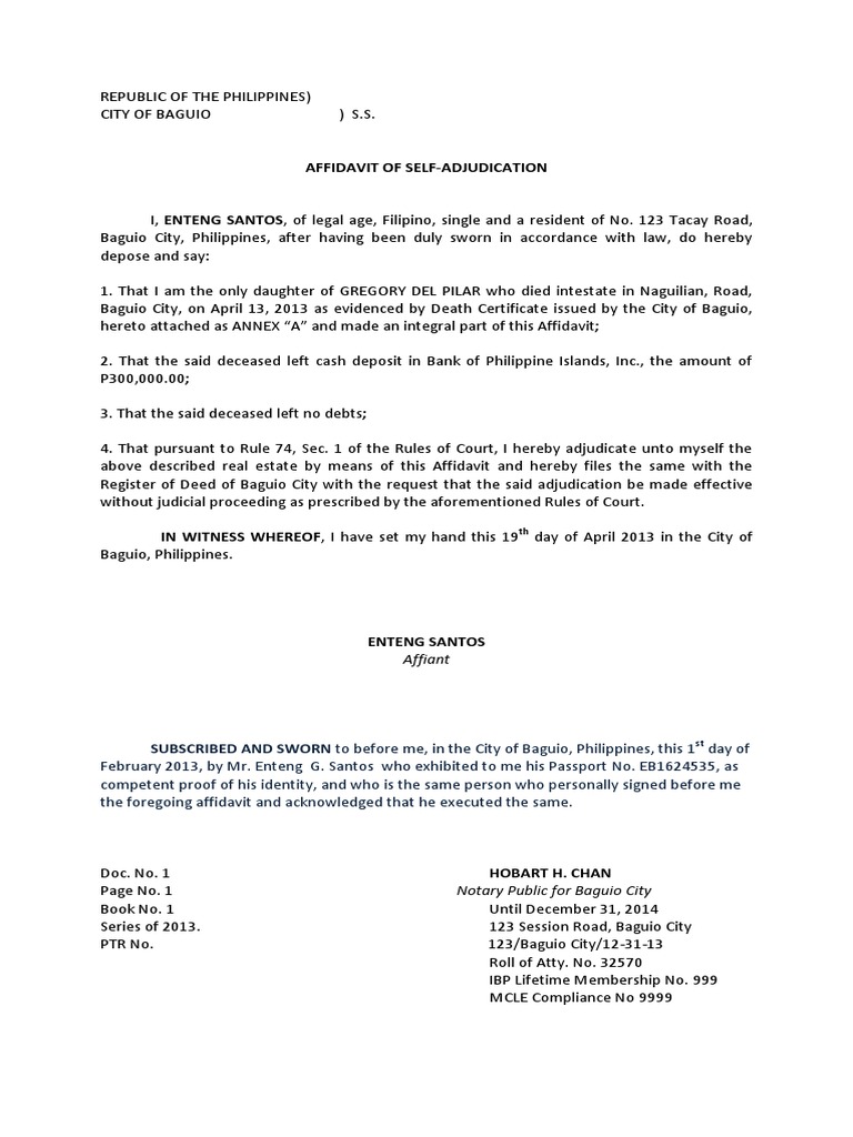 Affidavit of SelfAdjudication