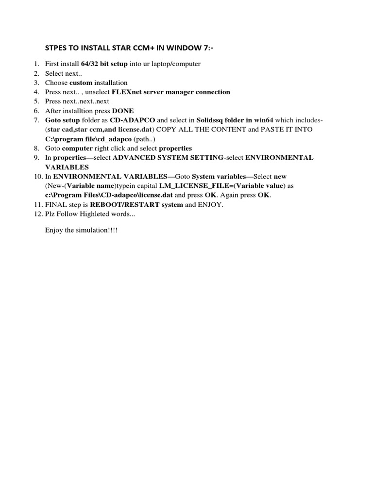 Install STAR-CCM+ on Windows 7 Guide | PDF | Computers | Technology ...