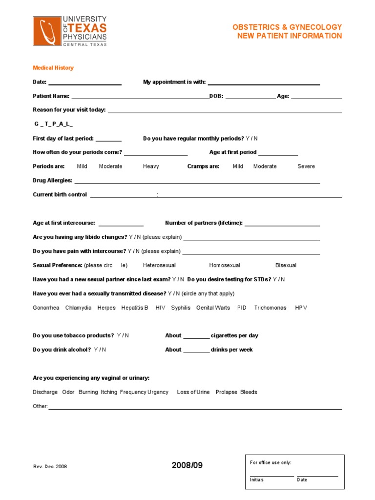 OB-GYN Intake Form New Patient Information | PDF