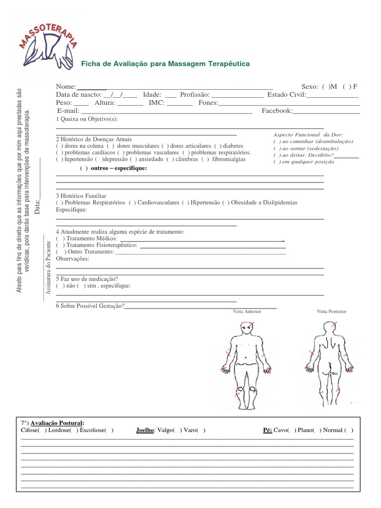 Ficha de Avaliação para Massagem Terapêutica