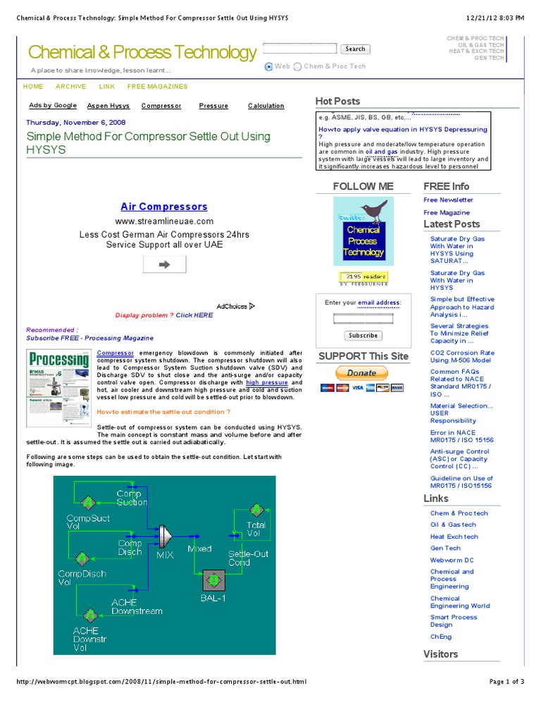 Chemical & Process Technology: Simple Method For Compressor Settle Out ...