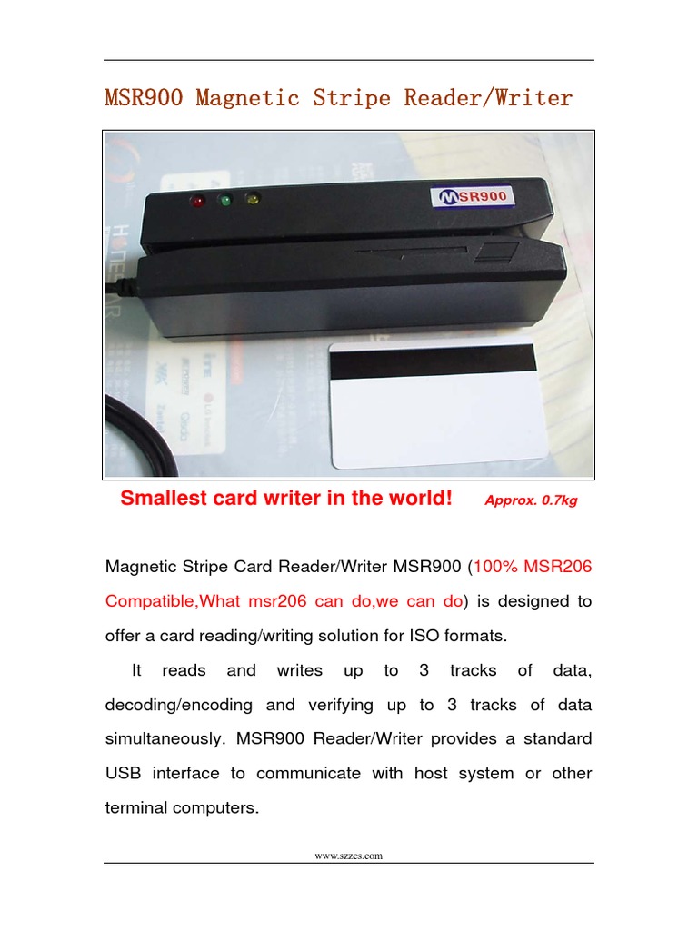 MSR900 Magnetic Stripe Reader/Writer | PDF | Usb | Computer Hardware