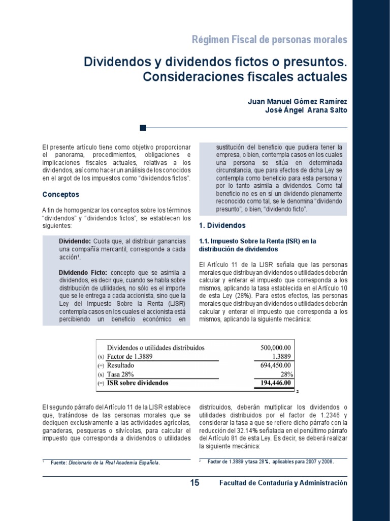 Dividendos Fictos y su Régimen Fiscal | PDF | Impuesto sobre la renta ...