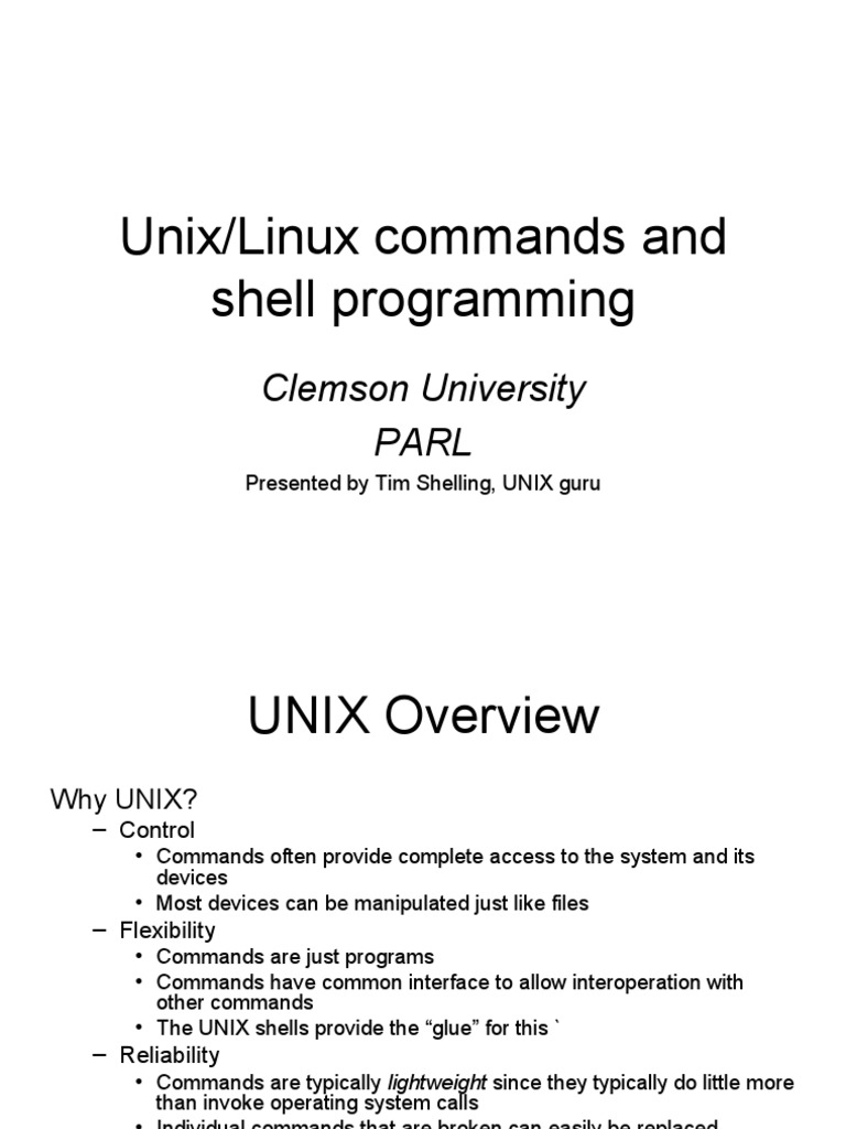 Unix/Linux Commands and Shell Programming: Clemson University Parl ...