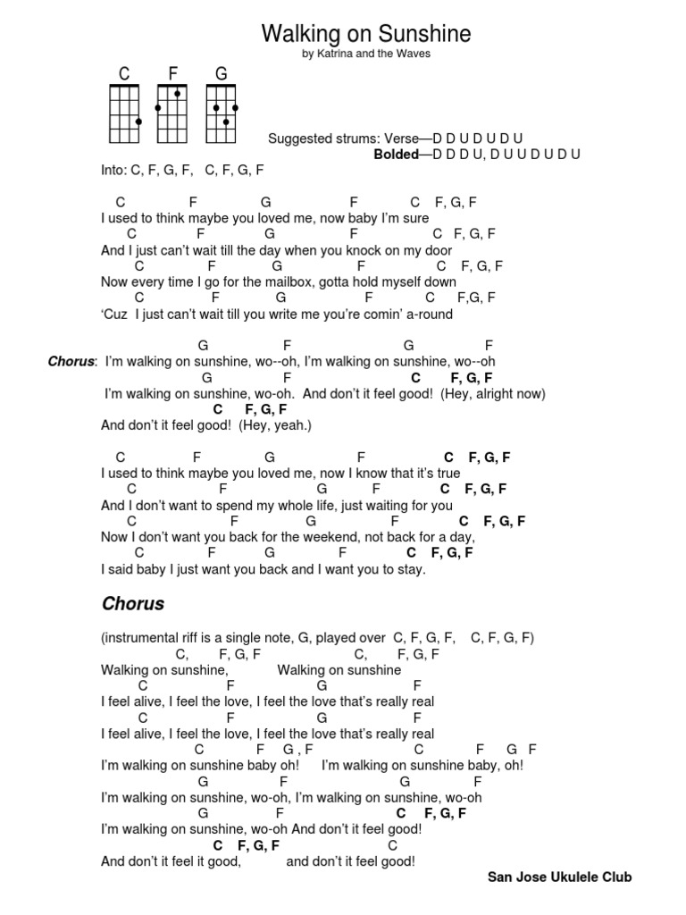Walking on Sunshine Chords & Lyrics | PDF