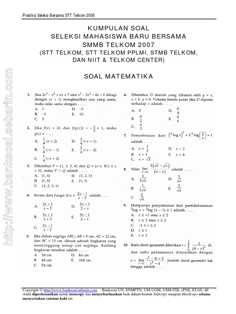 Kumpulan Soal Ujian Masuk It Telkom 2011