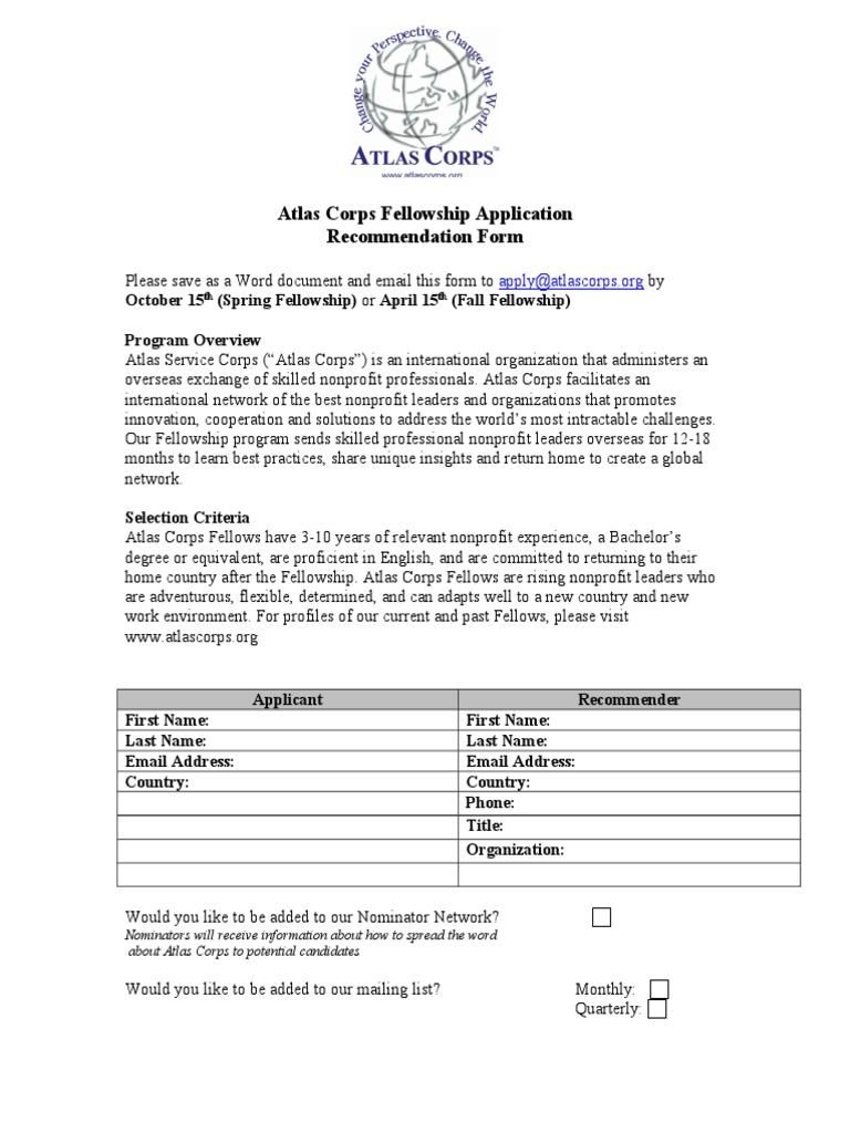 Atlas Corps Fellowship Application Form | PDF