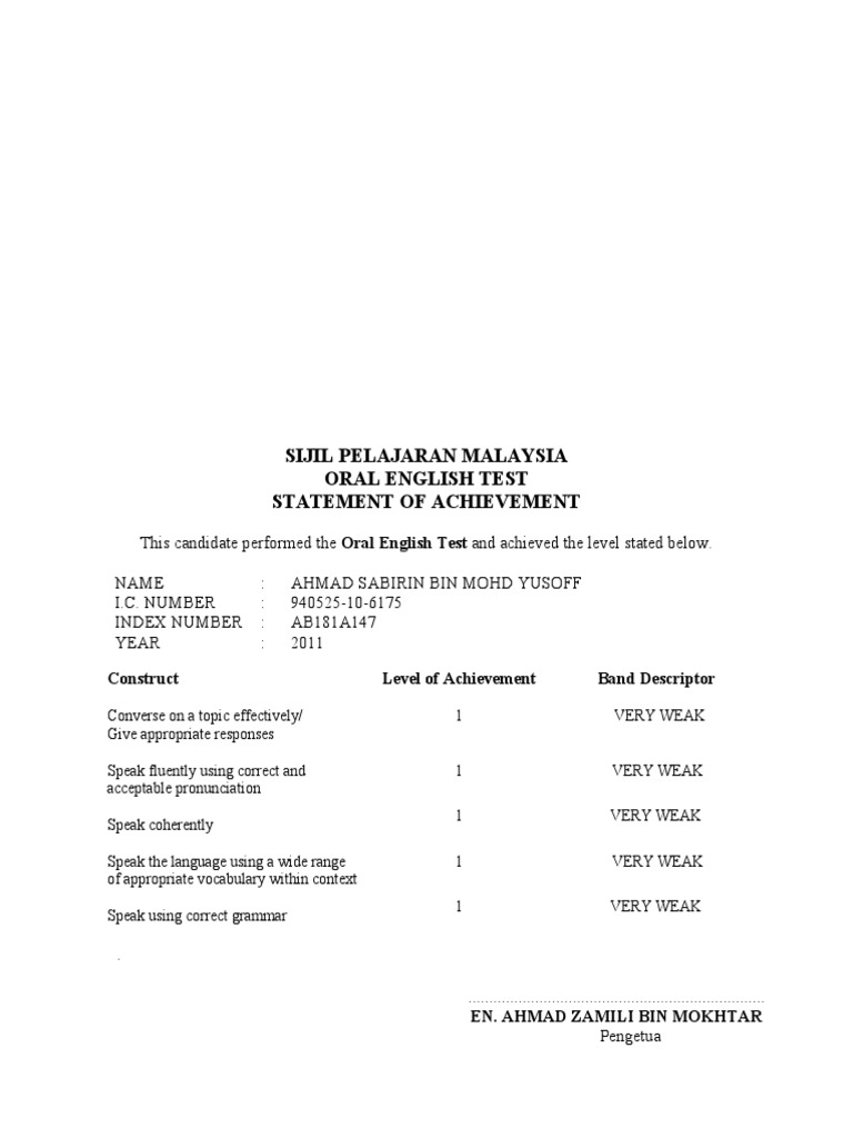 Contoh Sijil Ulbs Bahasa Inggeris