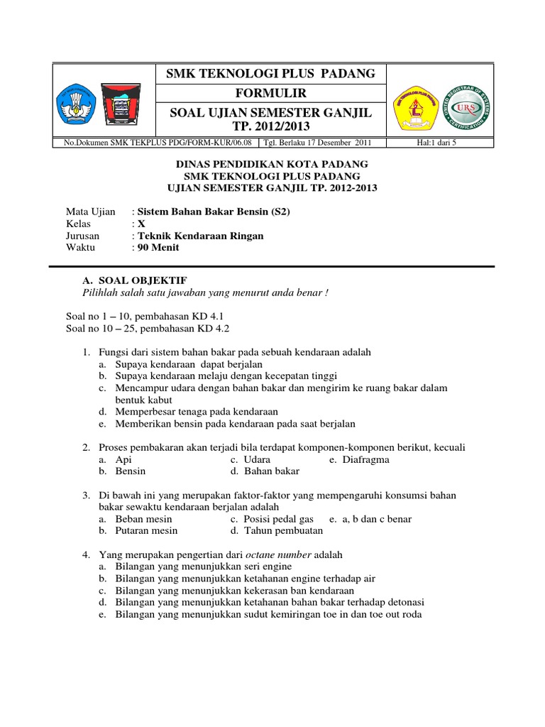 Soal Dan Kunci Jawaban Ujian Semester Sbbb Tkr