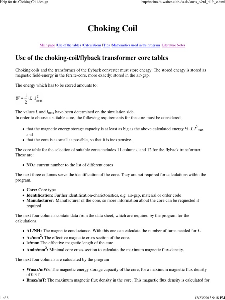 Help for the Choking Coil Design Inductor Electrical Components